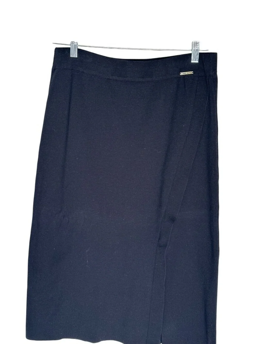 Anne Klein Size Large Stretch Knit Pull On Style Midi Skirt Slit Deep Black